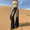 Jeans Azules Grises Estilo Americano de Corte Amplio Micro-Campana 2026 Nuevos de Primavera para Mujer Jeans Micro-Campana Elásticos de Cintura Media