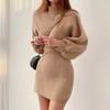 Corea del Sur Puerta Este Chic Otoño e Invierno Nuevo Chaleco de Punto Francés Falda Jersey de Cuello Alto Suéter Corto Conjunto de Dos Piezas