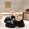 Zapatos de cuero de suela gruesa estilo británico para mujer 2023 nuevo otoño tacón grueso Joker con falda forrado de vellón zapatos de algodón coreanos ins