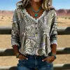 2026 Nueva Camiseta Estampada Transfronteriza de Cuello en V con Encaje Top Elegante Camisa Casual de Trabajo para Mujer Verano