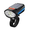 Luz Frontal Solar para Bicicleta USB Tres Perlas LED Iluminación para Ciclismo Linterna Iluminación Súper Brillante Luz de Advertencia para Montar de Noche al Aire Libre