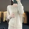 Nuevo Estilo Otoño e Invierno 2026 Cárdigan de Lana Pura para Mujer, Suéter Bordado Holgado con Botones, Chaqueta de Ganchillo Retro de Cuello Redondo