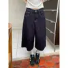Jeans Azul Oscuro para Mujer, Tendencia Verano 2026 Nuevos Pantalones Rectos Adelgazantes de Cintura Alta, Pantalones Cortos de Cinco Puntos para Mujer Petite, Pantalones de Longitud Media