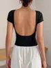 Ropa de mujer transfronteriza estilo europeo y americano, top básico de verano ajustado con mangas cortas y espalda descubierta, cuello en U, camiseta ajustada de comercio exterior