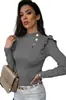 Amazon ebay Estación Independiente Otoño e Invierno Manga Larga Botón Axila Volante Camisa Base Top