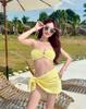 Nuevo Bikini Sexy Vacacional Strapless Conjunto de Tres Piezas Recogido para Pecho Pequeño Traje de Baño Dividido para Playa Aguas Termales