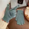 Luvas de Lã Tricotada Sem Dedos Ins Coreano Feijãozinho Colorido de Inverno para Mulheres Cor Pura Tela Sensível ao Toque Quente à Prova de Vento Ciclismo Dedo