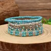 Nuevo juego de pulseras de cuentas turquesas transfronterizas europeas y americanas, juego de pulseras de cordón elástico de moda, cadena hecha a mano de estilo bohemio