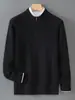 Suéter de punto para hombre con cuello alto y cremallera, 100% lana pura, engrosado para abrigar, adecuado para uso de negocios casual, nuevo estilo de invierno