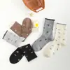 Meias Florais Pequenas Estilo Coreano, Meias Femininas Sem Costura Anti-Pilling para Outono e Inverno, Meias Largas de Lã Florais para Chinelos Birkenstock