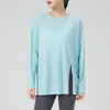Blusa Deportiva Nueva Holgada de Talla Grande con Abertura Lateral Delgada Transpirable Versátil Ropa para Correr Entrenamiento Fitness Yoga Mangas Largas