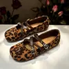 Zapatos Mary Jane con Estampado de Leopardo para Mujer 2026 Otoño Nuevo Estilo Punta Dividida Suela Suave Zapatos Planos de Ballet