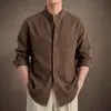 Camisa de alta gama para hombre con rayas texturizadas, estilo chino, cuello mao pequeño de pie, manga larga, nueva colección otoño 2026, holgada, casual
