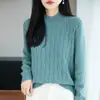 Suéter de algodão puro com tricô em relevo, gola redonda, estilo casual para mulheres, outono e inverno, modelador, elegante, rejuvenescedor, espessado, quente, suéter de base