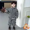 Traje de Algodón con Forro de Felpa Rayado de Invierno para Niños Conjunto de Dos Piezas de Abrigo de Algodón Engrosado para Niños Pequeños Ropa Cálida