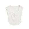 Top Corto Sexy de Escote en V Puro para Mujer Ajuste Delgado Francés Dobladillo Asimétrico Camiseta Versátil de Verano