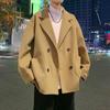 25 Novo Casaco Curto Masculino de Lã com Bolso Grande, Gola de Terno, Abotoadura Dupla, Solto Plus-Size Casual Jaqueta Trench Coat