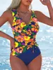 Almacén en el extranjero dropshipping traje de baño de una pieza estampado europeo y americano, bikini sexy de cuello en V adelgazante, bañador profesional de natación