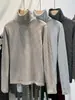 Camiseta de manga larga cálida para otoño e invierno, elegante y única, con cuello alto apilado, de terciopelo a rayas de doble cara, top moderno y versátil