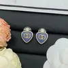 Aretes Doble C Estilo Chanel para Mujer, Aretes de Botón con Forma de Corazón Tachonados con Diamantes Rosas, Accesorios para Orejas Chanel con Forma de Corazón, Aretes de Aguja Plateada