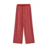 Pantalones Rectos de Cintura Alta con Cordón para Mujer, Otoño e Invierno, Estilo Retro Americano, Holgados, Pierna Ancha, con Rayas de Bloques de Color, Pantalones Casuales