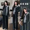 Conjunto de maternidad Otoño/Invierno 2026: Estilo coreano, elegante, casual, cuello redondo, manga larga, pantalones de pierna ancha, conjunto de tres piezas