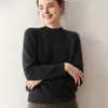 Tricô de Caxemira Outono e Inverno Feminino Sete Pontos Raglan Manga Longa Versátil Solto Moda Camisa Base Gola Alta Meia Pulôver