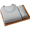 Conjunto de Ropa de Otoño de Algodón Puro con Cuello Redondo y Pantalones Largos para Hombre Ropa Interior Térmica Fina de Cuello Medio Fabricante de Ropa para Personas de Mediana Edad Dropshipping Venta al por Mayor