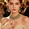 Moda Europea y Americana Estilo Étnico Estilo Retro Indio Gema Perla Borla Gargantilla Exagerada Pendientes Anillo Juego de Joyería