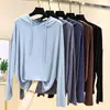 Sudadera con capucha de modal de manga larga para mujer, talla grande, para primavera y verano, holgada, adelgazante, protectora del sol, top ligero