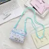 65211 Bolsa Transversal Pequena com Listras Rosa e Brancas Estampa de Estrela Estilo Coreano Estilo Menina Bolsa de Armazenamento Portátil para Fones de Ouvido e Batom