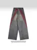 Jeans de Pierna Ancha Sueltos con Tres Rayas para Hombres y Mujeres, Pantalones Rectos Rayados con Parche de Cinta Punk Vintage de Moda