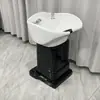 Cama de shampoo vertical bacia de shampoo para corte rápido tipo sentado pia de enxágue para salão de beleza pia de enxágue de shampoo para barbearia bacia de cerâmica