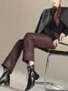 Pantalones de cuero genuino de marca auténtica Haining para mujer, colección primavera/otoño 2026, estilo coreano, corte holgado, piel de cordero, tobilleros, ligeramente acampanados, modernos