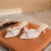 6658-22 Salto Agulha Apontado Sapatos de Salto Alto 2025 Novo Verão Moda Francesa Joker Strass Traseiro Vazado Sandálias