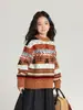 Suéter Jacquard de Color Contrastante Pudding Haru para Niñas 2025 Otoño e Invierno Nuevo Jersey de Punto Retro de Cuello Redondo