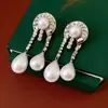 Pendientes Vintage de Segunda Mano con Circonita y Perla Lujo Accesible Exquisitos Pendientes de Gama Alta Diseño de Pendientes de Nicho Venta al por Mayor