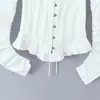 Ropa de Mujer Transfronteriza Verano 2026 Moda Europea y Americana Elegante Camisa de Manga Larga Abullonada de Cuello Cuadrado con Botones Ocultos de una Sola Fila para Mujer C27777
