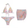 Nuevo estilo de red de burbujas para aguas termales de comercio exterior europeo y americano, estilo网红 (influencer) dividido, sexy, sin espalda, traje de baño de tres piezas para vacaciones, bikini, natación