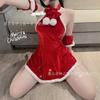 Vestido Sexy Vermelho de Ano Novo Tamanho Grande Feminino Costas Nuas Curto para Outono e Inverno Feminino 1883 Conjunto Uniforme