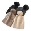 Chapéu de Cashmere para Mulheres 100% Cashmere Puro Novo Estilo da Moda com PomPom e Ponto Trançado Versátil Cor Sólida Chapéu de Tricô Quente