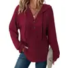 Transfronterizo 2025 Nuevo Sudadera Deportiva Casual de Punto con Capucha y Cordón, Botones, Cuello en V, Manga Larga