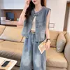 Conjunto de Chaleco de Mezclilla Dulce y Picante con Pantalones Cortos para Mujer, Nuevo Estilo Coreano de Verano, Corte Holgado, Versátil, Atuendo de Dos Piezas de Moda