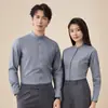 Camisa social profissional de manga longa para trabalho, camisa com gola alta para entrevista, camisa branca de gola redonda para mulheres, roupa de trabalho elegante para o outono para o trajeto