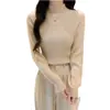 Top de punto de moda OEM Otoño/Invierno 2026 con Mangas de Linterna y Cuello Semi Alto, Suéter Cálido de Manga Larga