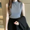 Verão Novo Estilo Feminino Slim-Fit Suéter Fino Sem Mangas Tricô Top Colete Interno Top Curto Algodão Branco