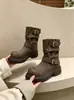 2026 Novas Botas Pretas Quadradas com Fivela de Couro na Panturrilha Moda Feminina Salto Baixo Franzidas Botas Longas de Cavaleiro