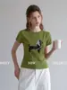 Camiseta Redonda de Manga Corta con Estampado de Cachorro Verde Yinhe para Mujer 2026 Verano Ajustada Elegante