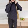 Estilo coreano outono e inverno gola alta com zíper malhas terno feminino solto casual pulôver suéter cintura alta calças de perna larga conjunto de duas peças
