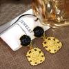 Aretes Tótem de León Chino, Aretes de Flor Negra de Alta Gama Estilo Palacio, Aretes Asimétricos Retro
